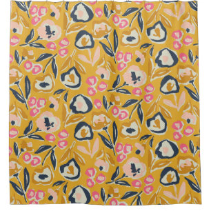 Cottage Garden Hand-Drawn Bold Inky Floral Pattern Shower Curtain