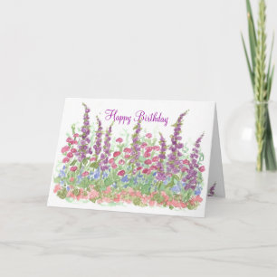Cottage Garden Happy Birthday Watercolor Garden Card