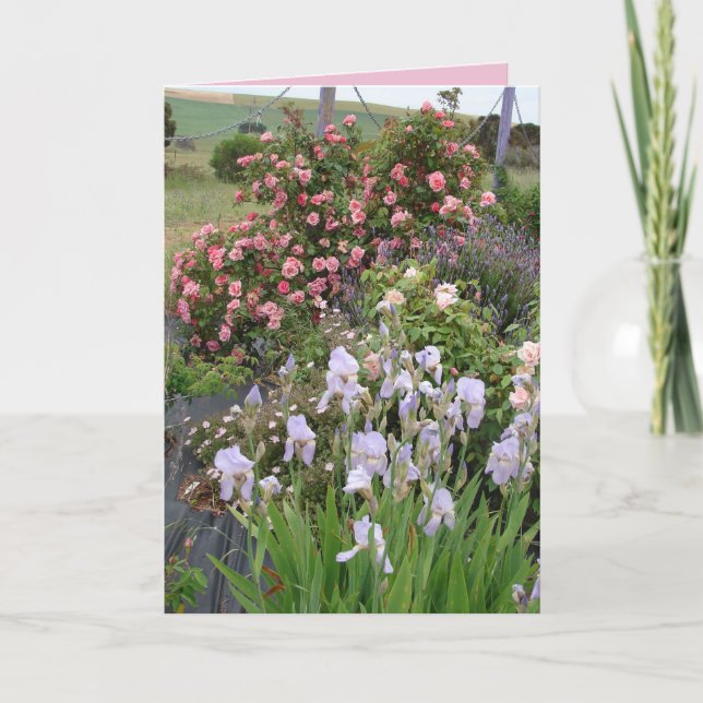 Cottage Garden Irises Rose Beauty floral Card (Front)