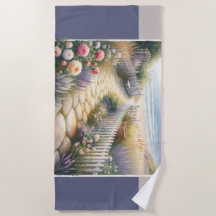 Cottage Garden Path to the Sea Beach Towel