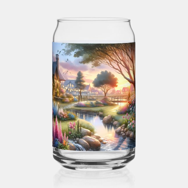 Cottage Garden Stream at Sunset Can Glass (Front)