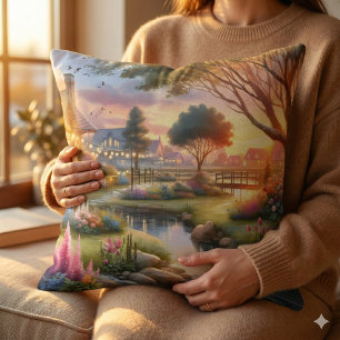 Cottage Garden Stream at Sunset Cushion