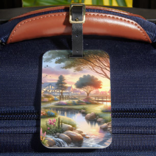 Cottage Garden Stream at Sunset Luggage Tag