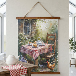 Cottage Garden Tea Morning Watercolor Hanging Tapestry
