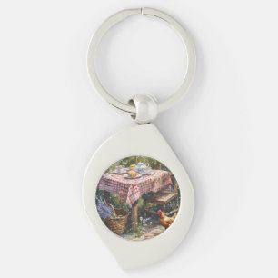 Cottage Garden Tea Morning Watercolor Key Ring