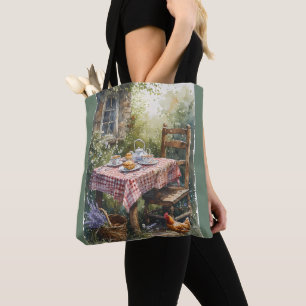Cottage Garden Tea Morning Watercolor Tote Bag