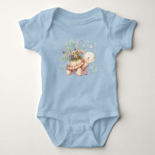Cottage Garden Turtle Watercolor Baby Bodysuit