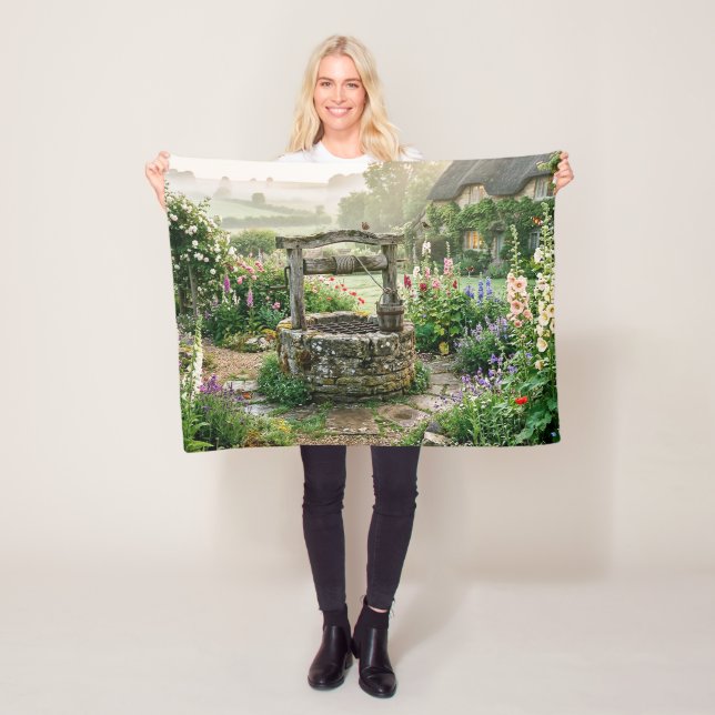 Cottage Garden Well Fleece Blanket (In Situ)