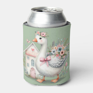 Cottage Goose Floral House Scene Can Cooler