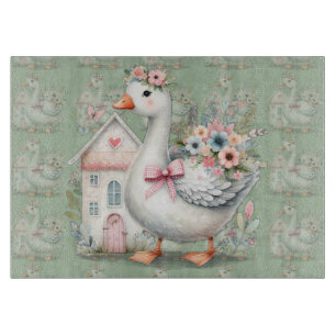 Cottage Goose Floral House Scene Cutting Board
