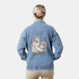 Cottage Goose Floral House Scene Denim Jacket