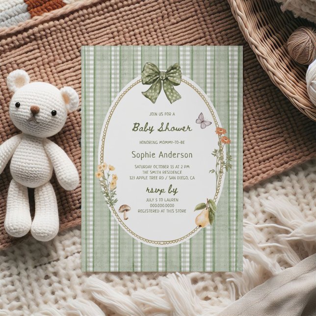 Cottage Green Bow Frame Baby Shower Invitation (Creator Uploaded)