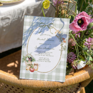 Cottage Green Gingham Bridal Shower Invitation