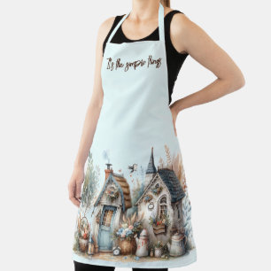 Cottage Haven Floral Homes Illustration Apron
