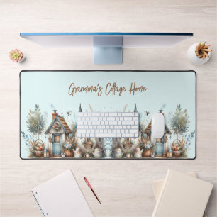 Cottage Haven Floral Homes Illustration Desk Mat