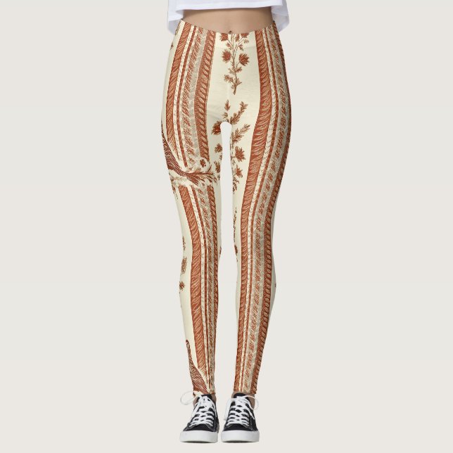Cottage Hen Toile Terracotta Floral Pattern Leggings (Front)
