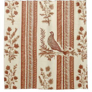 Cottage Hen Toile Terracotta Floral Pattern Shower Curtain