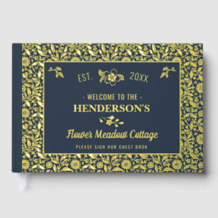 Cottage House Custom Vacation Rental Gold Floral Guest Book