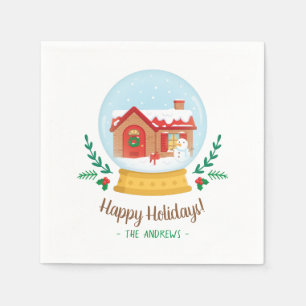 Cottage House Snowman Christmas Snow Globe Napkins