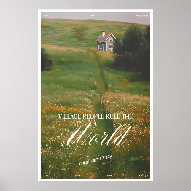 Cottage in Meadow Landscape Art Print Village (Front)