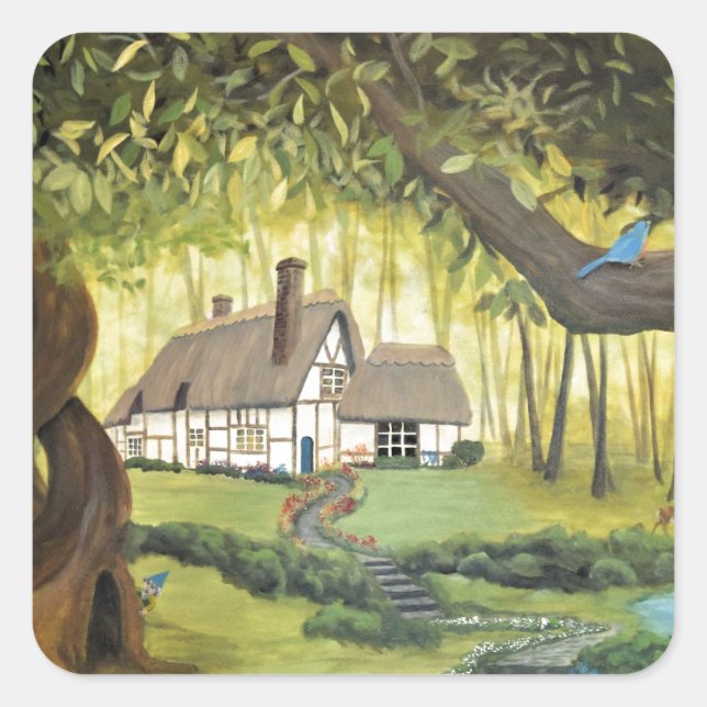 Cottage in the Woods Square Sticker (Front)