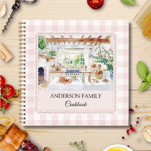 Cottage Kitchen Blush Pink Gingham Family Recipe Notebook