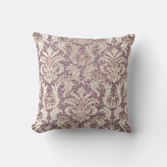 Cottage Lavande Amethyst Damask Grey Pearl Glitter Cushion (Front)