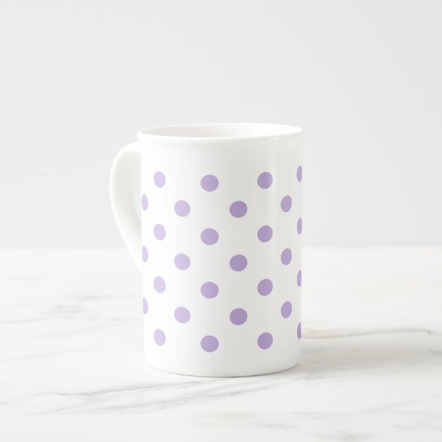 Cottage Lavender Polka Dot Bone China Mug (Front Left)