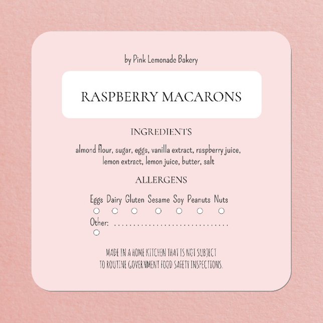 Cottage Law Bakery Ingredient and Allergen Label  (Creator Uploaded)