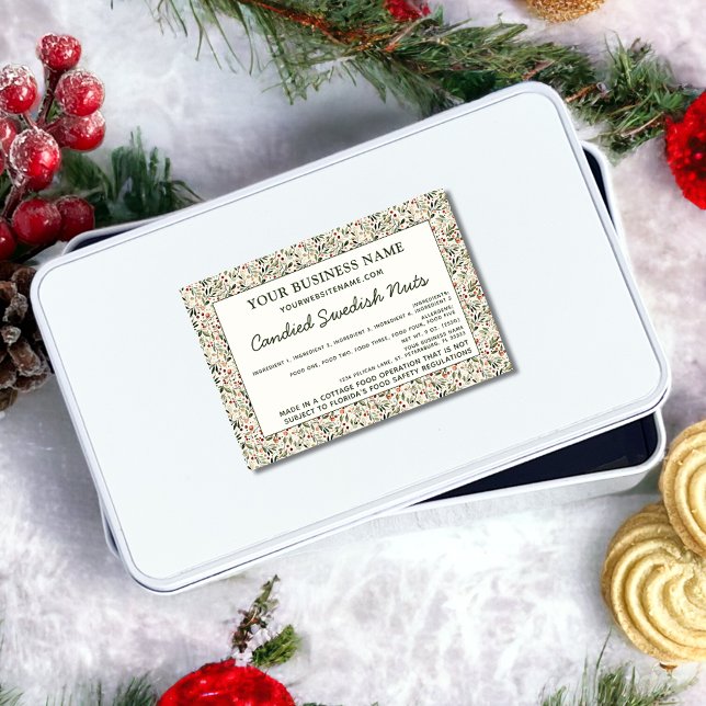 Cottage Law Homemade Food Ingredients Allergens Food Label (Festive Christmas Greenery and Red Berries Cottage Law Homemade Food Ingredients Allergens Label)