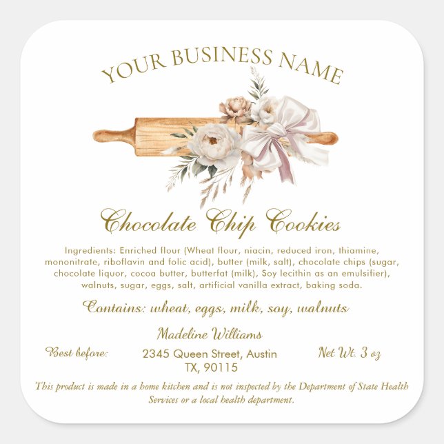 Cottage Law Label Home Bakery Ingredients Sticker (Front)