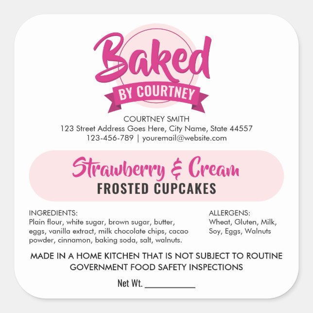 Cottage Law Trendy Pink Bakery Ingredients Sticker (Front)