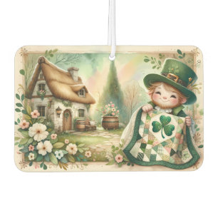 Cottage Leprechaun Patchwork Quilt Scene Car Air Freshener
