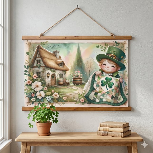 Cottage Leprechaun Patchwork Quilt Scene Hanging Tapestry (Cottage Leprechaun Patchwork Quilt Scene Hanging Tapestry)