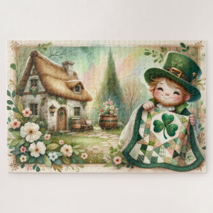 Cottage Leprechaun Patchwork Quilt Scene Jigsaw Puzzle