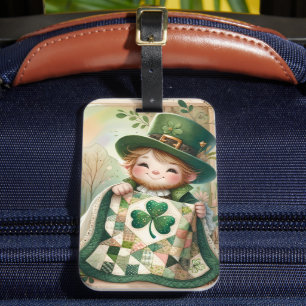 Cottage Leprechaun Patchwork Quilt Scene Luggage Tag