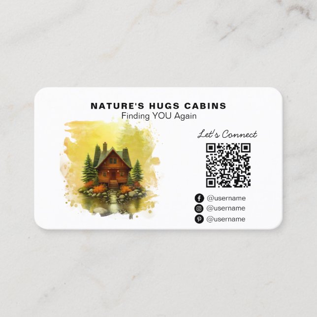*~* Cottage Lodge Cabin Rental QR AP49 LOGO Business Card (Front)