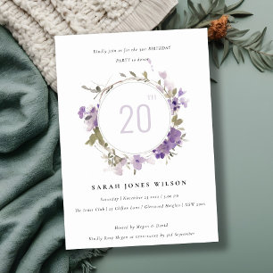 Cottage Meadow Lilac Floral Wreath Birthday Invitation