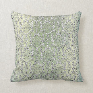 Cottage Mint Green Damask Silver Metallic Glitter Cushion