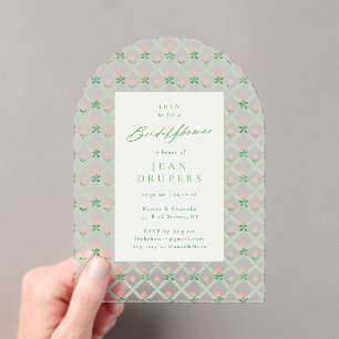 Cottage Pink Floral Trellis Bridal Shower Party Acrylic Invitations