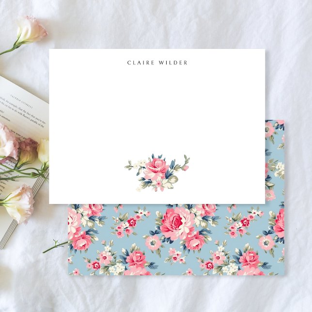 Cottage Pink Roses on Blue Background Card (Creator Uploaded)