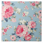 Cottage Pink Roses on Blue Background Tile<br><div class="desc">Elegant and romantic seamless floral pattern featuring cottage style pastel pink roses with white and pink wildflowers on light sky blue background.</div>