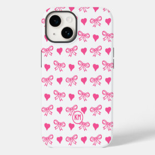Cottage Ribbon Monogram Pattern Heart Bow Tie iPhone 14 Case