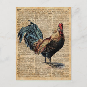 Cottage Rooster Vintage Dictionary Book Page Postcard