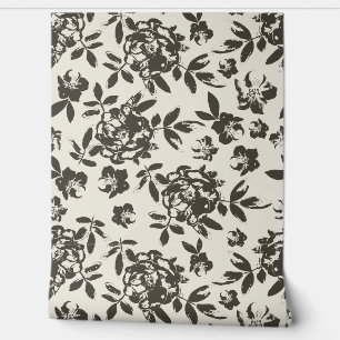 Cottage Rose Floral - Brown and Ivory Beige Wallpaper