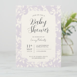 Cottage Rose Floral Cream and Lavender Purple Invitation