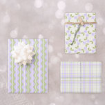 Cottage Roses, Tartan and Stripes Set in purple Wrapping Paper Sheet<br><div class="desc">Cottage Roses in shades mauve or light purple violet, green, and extra light ivory. Traditional zigzag or chevron stripes. Feminine coloured tartan plaid. Perfect for birthdays, weddings, Mother's Day, etc. I also have wrapping paper sets that are all the same design if you do not need the variety in this...</div>