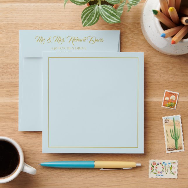 Cottage Roses Wedding Suite Gold Square Envelopes (Desk)