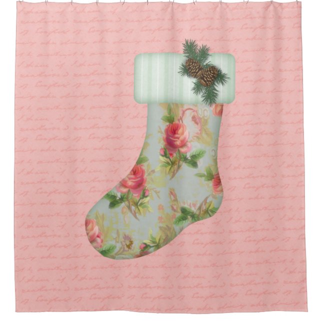 Cottage Stocking Christmas Shower Curtain (Front)