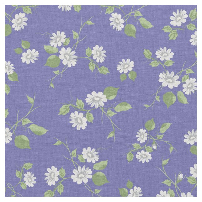 Cottage Style Periwinkle Floral Daisy Fabric (Close Up)